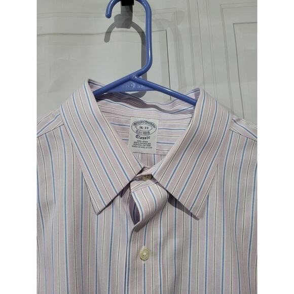 Brooks Brothers 16/33 Button Down Shirt Double Stripe Non Iron Cotton PLE/Blue - Picture 2 of 7